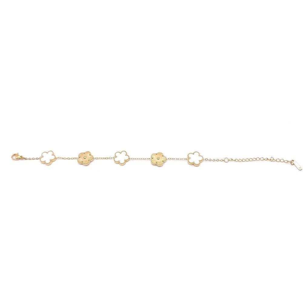 Gold Plated White Clover Bracelet Womens Stainless Steel Adjustable Jewelry